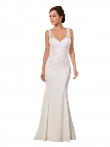 Migliori Avorio Stile sirena Scollatura a V Pizzo Crespo Elastico Abiti da sposa