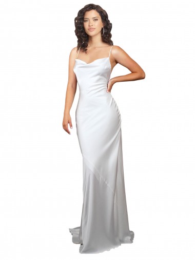 Migliori Bianco Tubino Cappuccio Sweep treno Raso Setoso Semplice Spiaggia Abiti da sposa