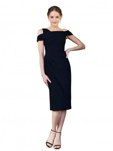 Migliori Blu marino scuro Stile sirena cocktail Crespo Elastico Corto Abiti da damigella donore / Abiti da sera / Abiti da cocktail