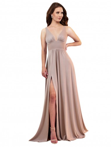 Migliori Rosa polveroso Linea A Scollatura a V Spandex Lunga Formali Abiti da damigella donore / Abiti da sera / Abiti da ballo